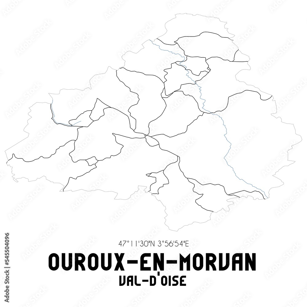OUROUX-EN-MORVAN Val-d'Oise. Minimalistic street map with black and white lines.
