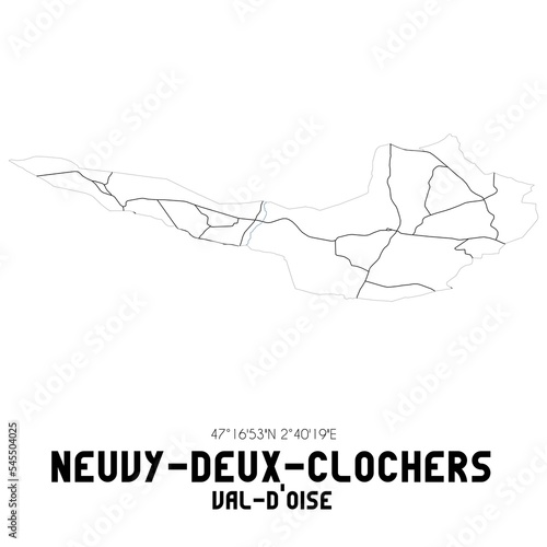 NEUVY-DEUX-CLOCHERS Val-d'Oise. Minimalistic street map with black and white lines.