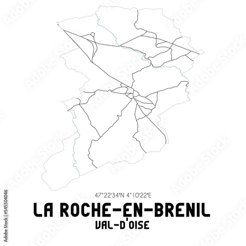 LA ROCHE-EN-BRENIL Val-d'Oise. Minimalistic street map with black and white lines.