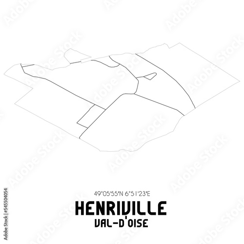 HENRIVILLE Val-d'Oise. Minimalistic street map with black and white lines. photo