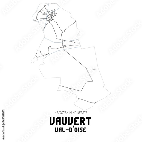VAUVERT Val-d Oise. Minimalistic street map with black and white lines.