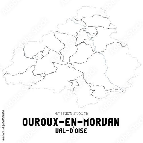 OUROUX-EN-MORVAN Val-d Oise. Minimalistic street map with black and white lines.