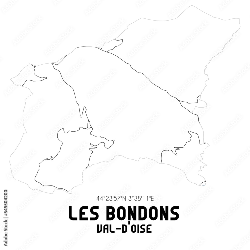 LES BONDONS Val-d'Oise. Minimalistic street map with black and white lines.