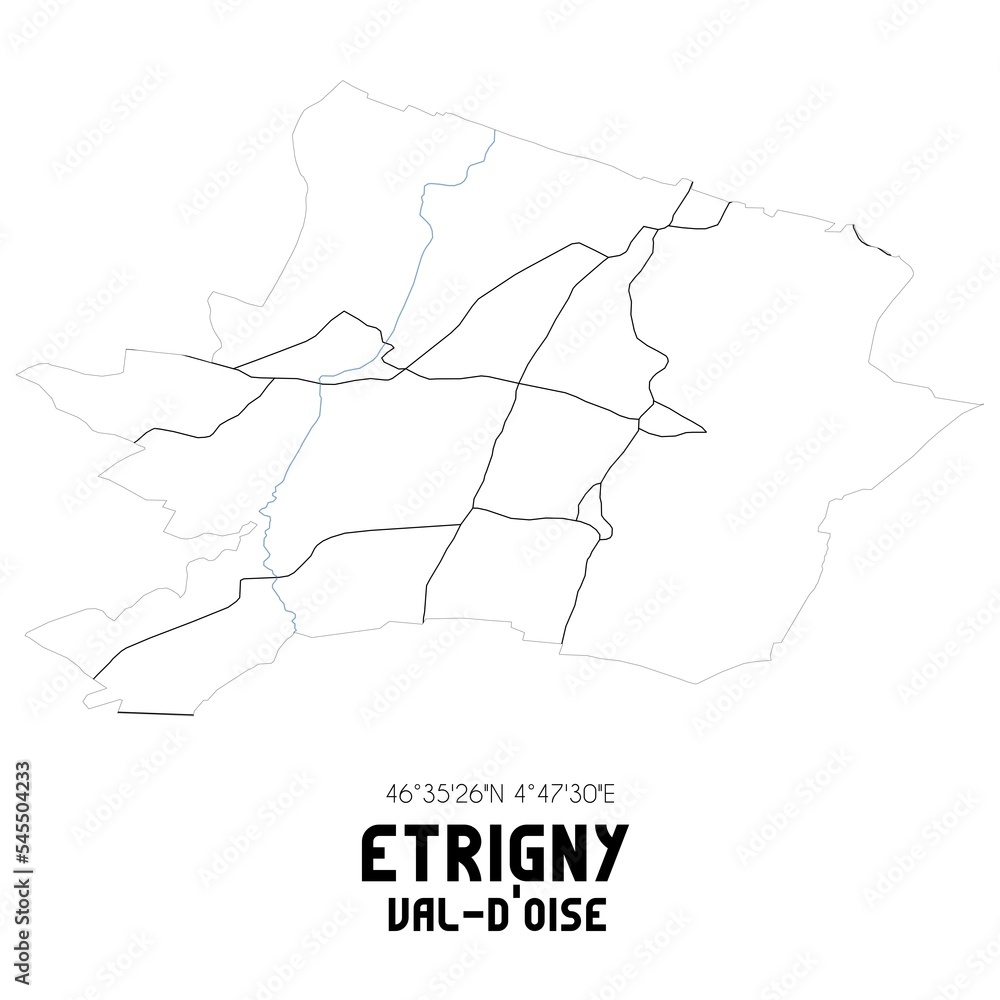 ETRIGNY Val-d'Oise. Minimalistic street map with black and white lines.