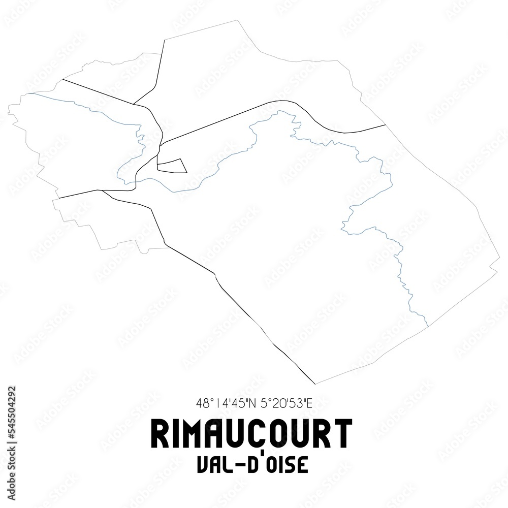 RIMAUCOURT Val-d'Oise. Minimalistic street map with black and white lines.