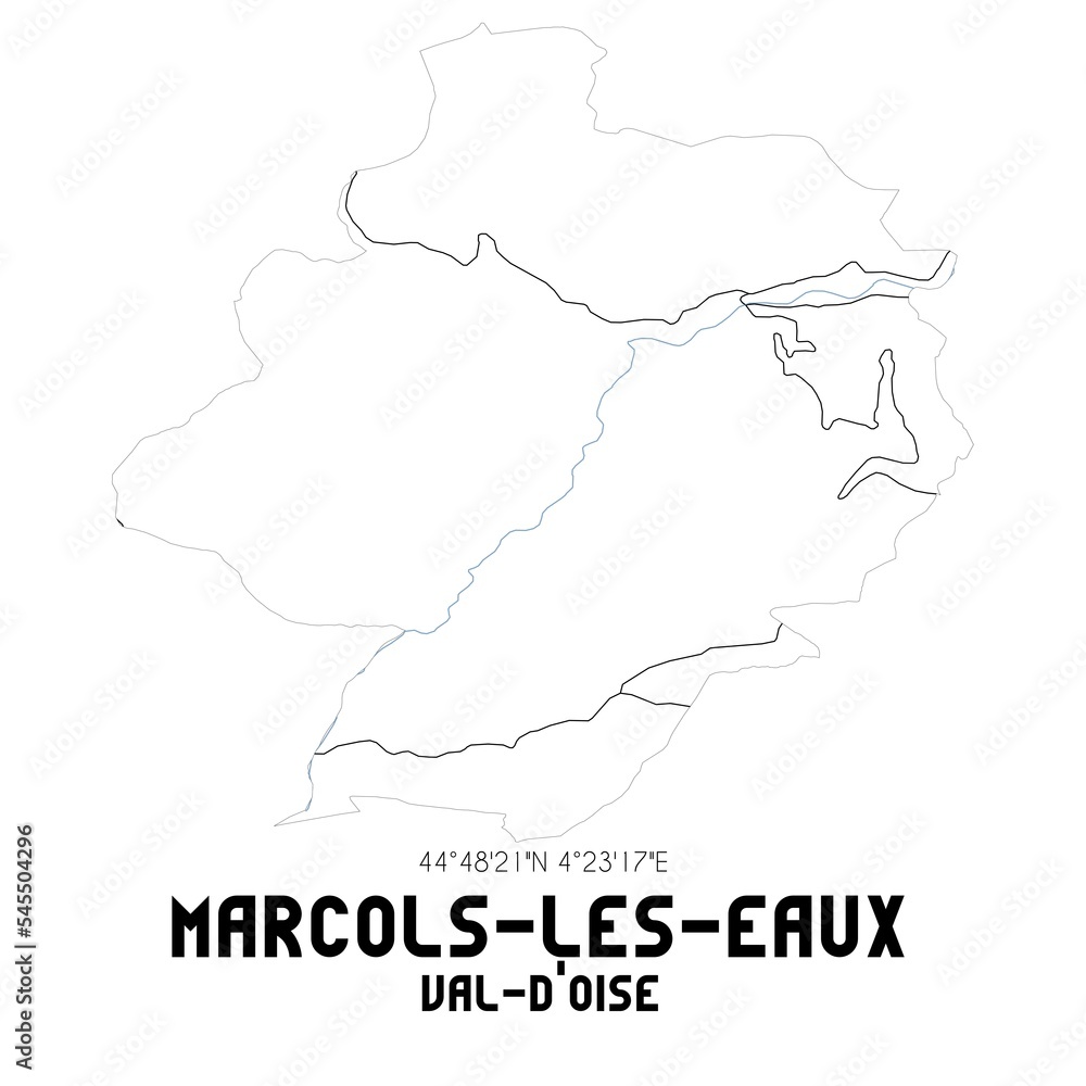 MARCOLS-LES-EAUX Val-d'Oise. Minimalistic street map with black and white lines.