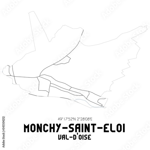 MONCHY-SAINT-ELOI Val-d'Oise. Minimalistic street map with black and white lines.