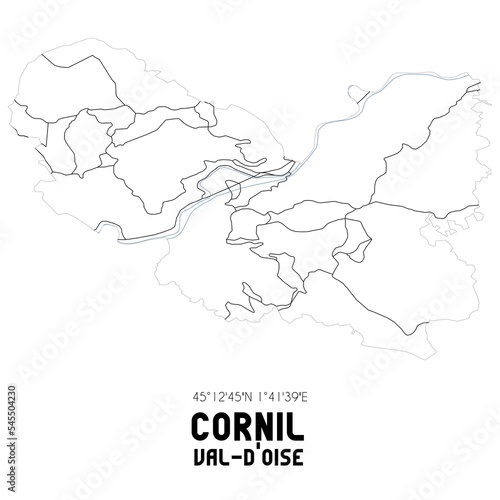 CORNIL Val-d Oise. Minimalistic street map with black and white lines.