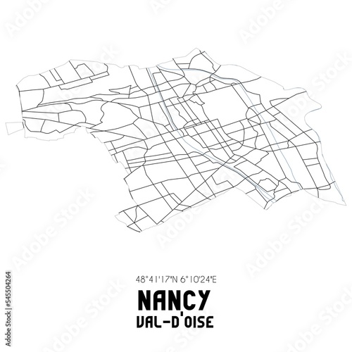NANCY Val-d Oise. Minimalistic street map with black and white lines.