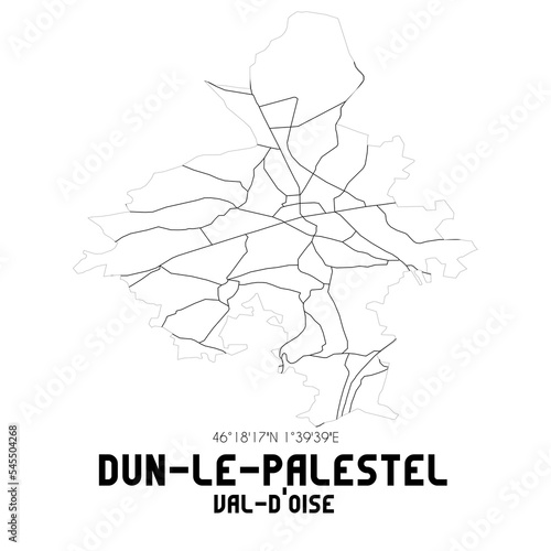 DUN-LE-PALESTEL Val-d'Oise. Minimalistic street map with black and white lines.