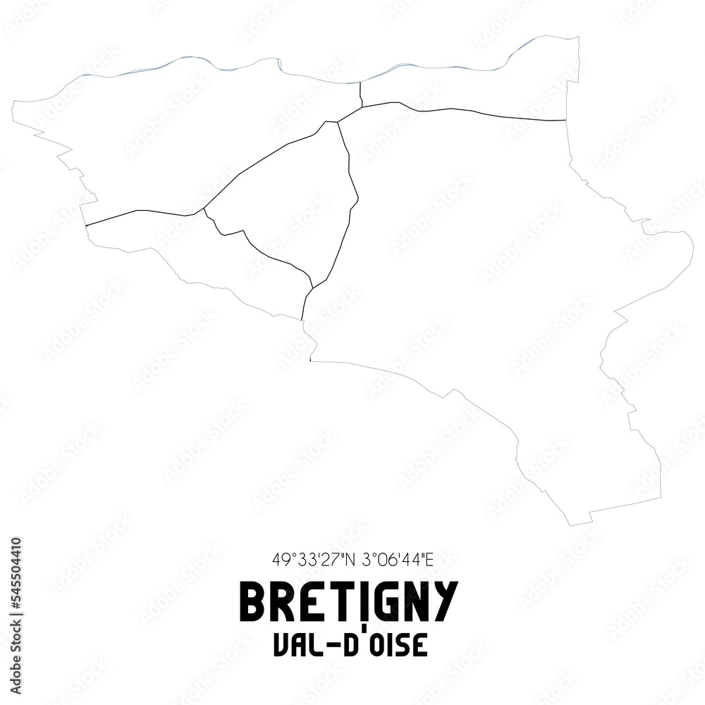 BRETIGNY Val-d'Oise. Minimalistic street map with black and white lines.