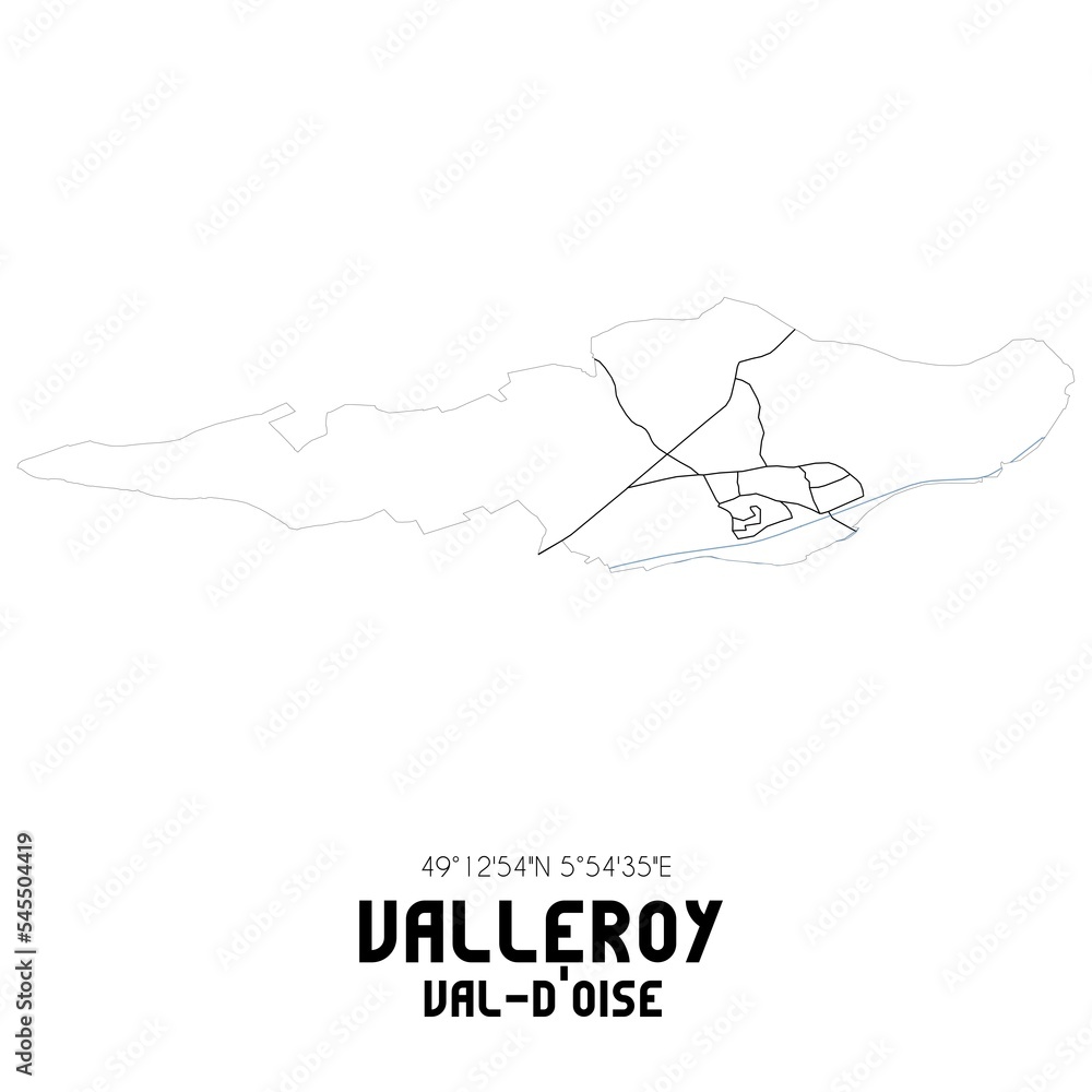 VALLEROY Val-d'Oise. Minimalistic street map with black and white lines. VALLEROY Val-d'Oise. Minimalistic street map with black and white lines.