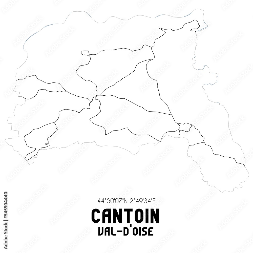 CANTOIN Val-d'Oise. Minimalistic street map with black and white lines.