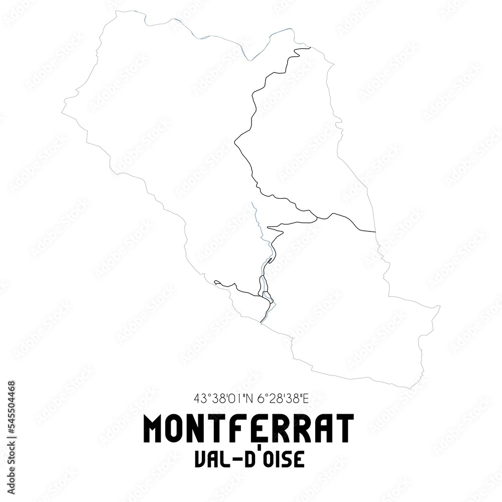MONTFERRAT Val-d'Oise. Minimalistic street map with black and white lines.