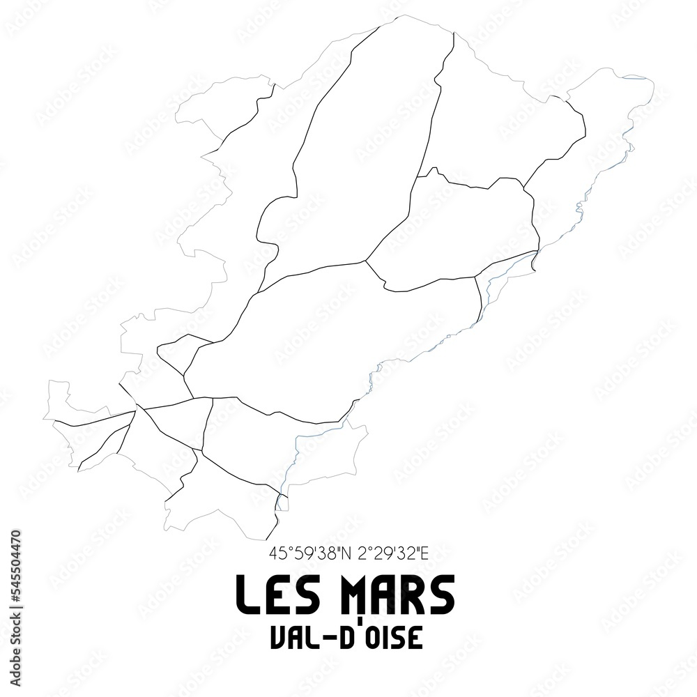 LES MARS Val-d'Oise. Minimalistic street map with black and white lines.