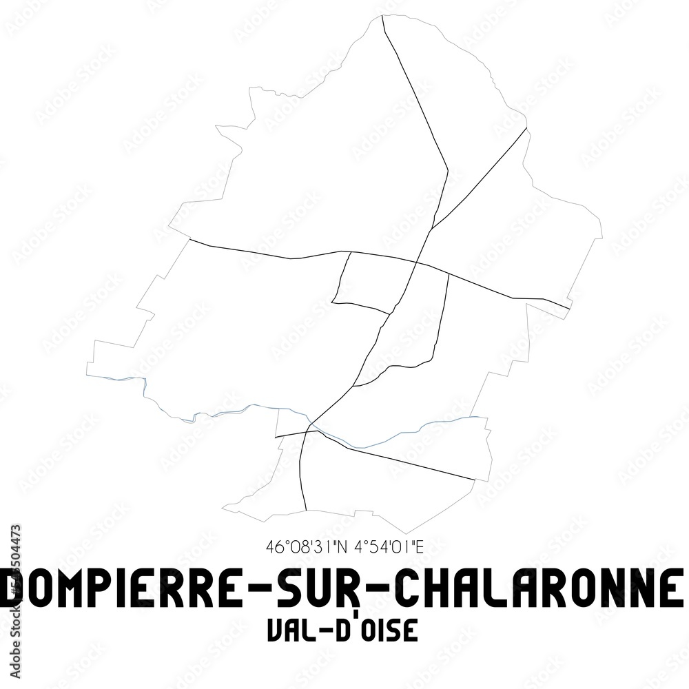 DOMPIERRE-SUR-CHALARONNE Val-d'Oise. Minimalistic street map with black and white lines.