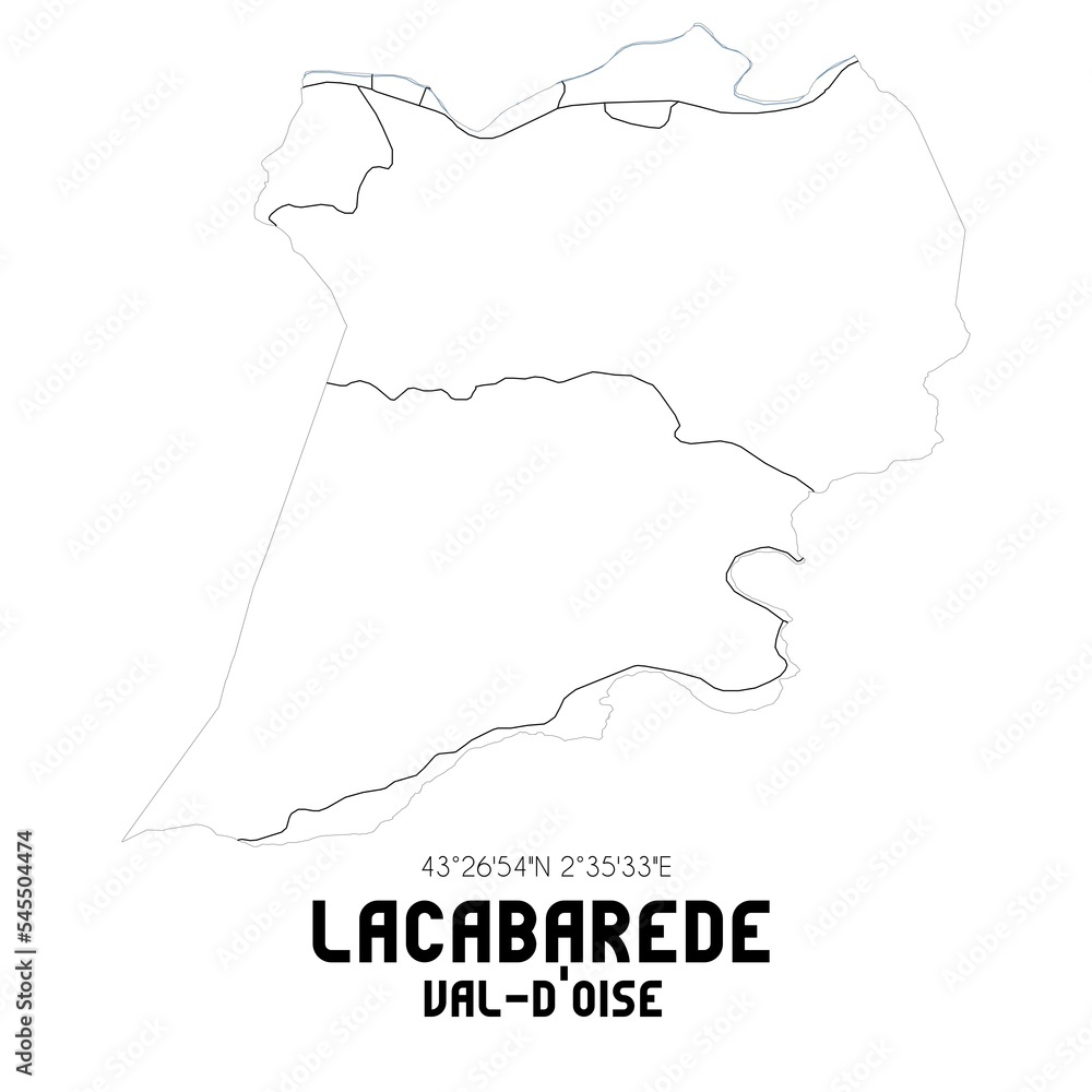 LACABAREDE Val-d'Oise. Minimalistic street map with black and white lines.