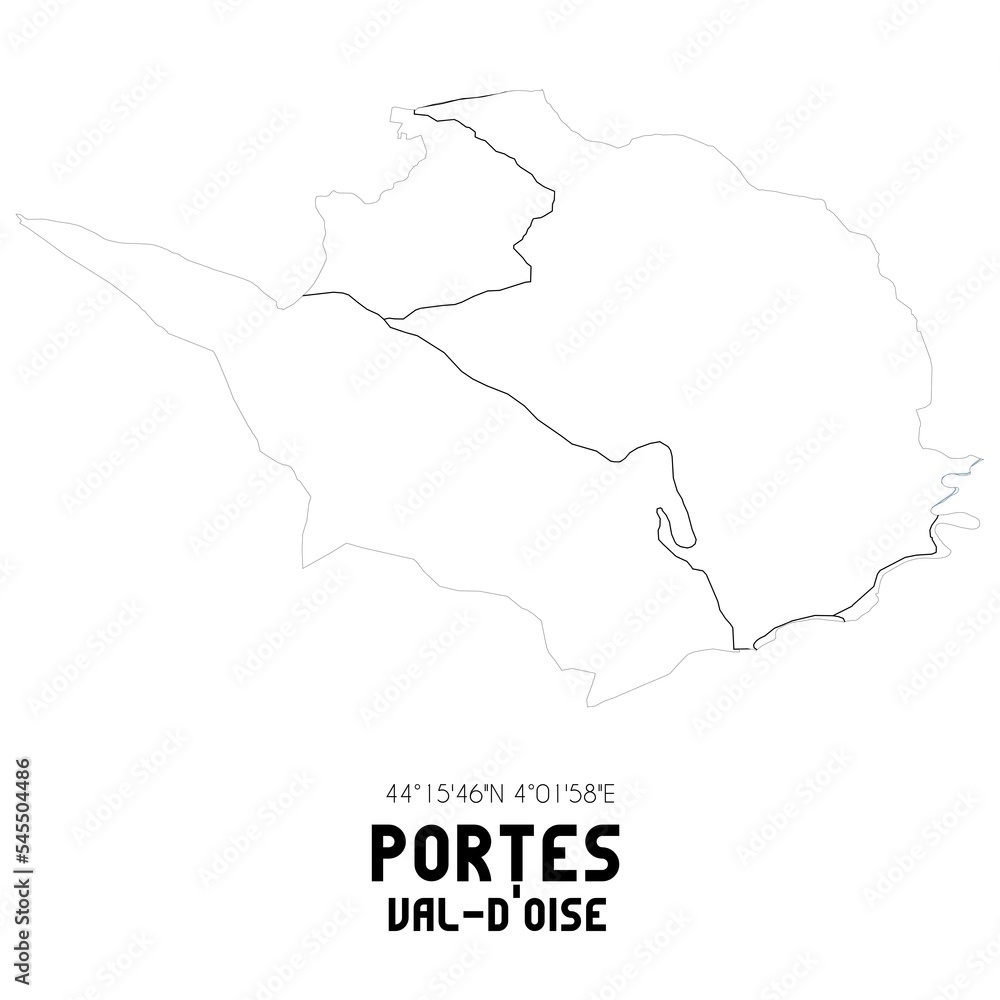 PORTES Val-d'Oise. Minimalistic street map with black and white lines.