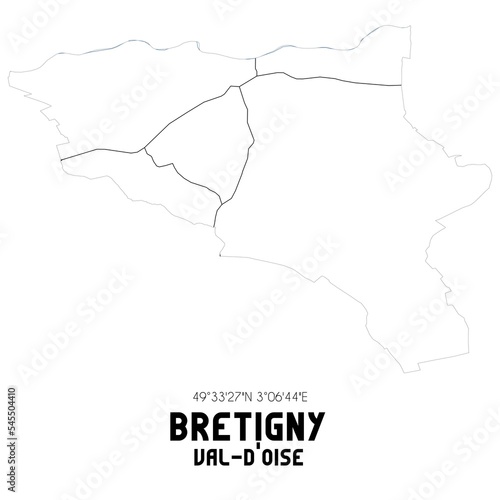 BRETIGNY Val-d Oise. Minimalistic street map with black and white lines.