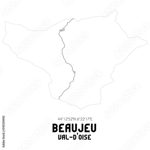 BEAUJEU Val-d'Oise. Minimalistic street map with black and white lines.