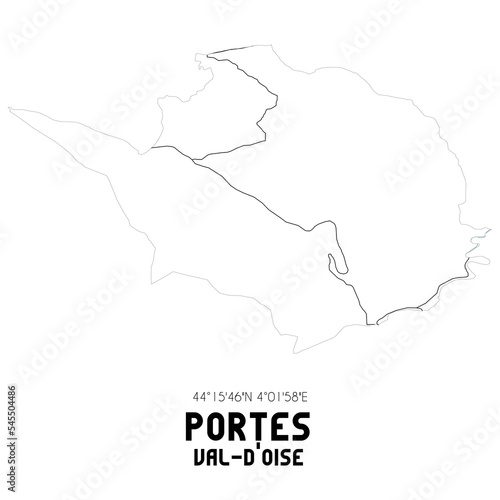 PORTES Val-d Oise. Minimalistic street map with black and white lines.