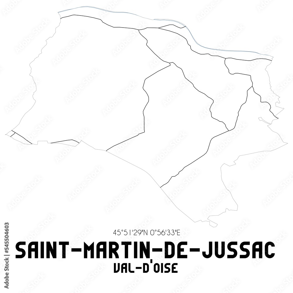 SAINT-MARTIN-DE-JUSSAC Val-d'Oise. Minimalistic street map with black and white lines.
