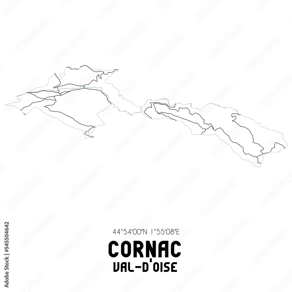 CORNAC Val-d'Oise. Minimalistic street map with black and white lines.