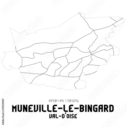 MUNEVILLE-LE-BINGARD Val-d'Oise. Minimalistic street map with black and white lines.