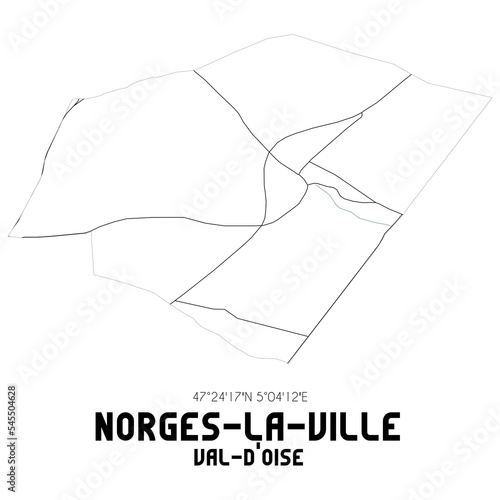 NORGES-LA-VILLE Val-d'Oise. Minimalistic street map with black and white lines.