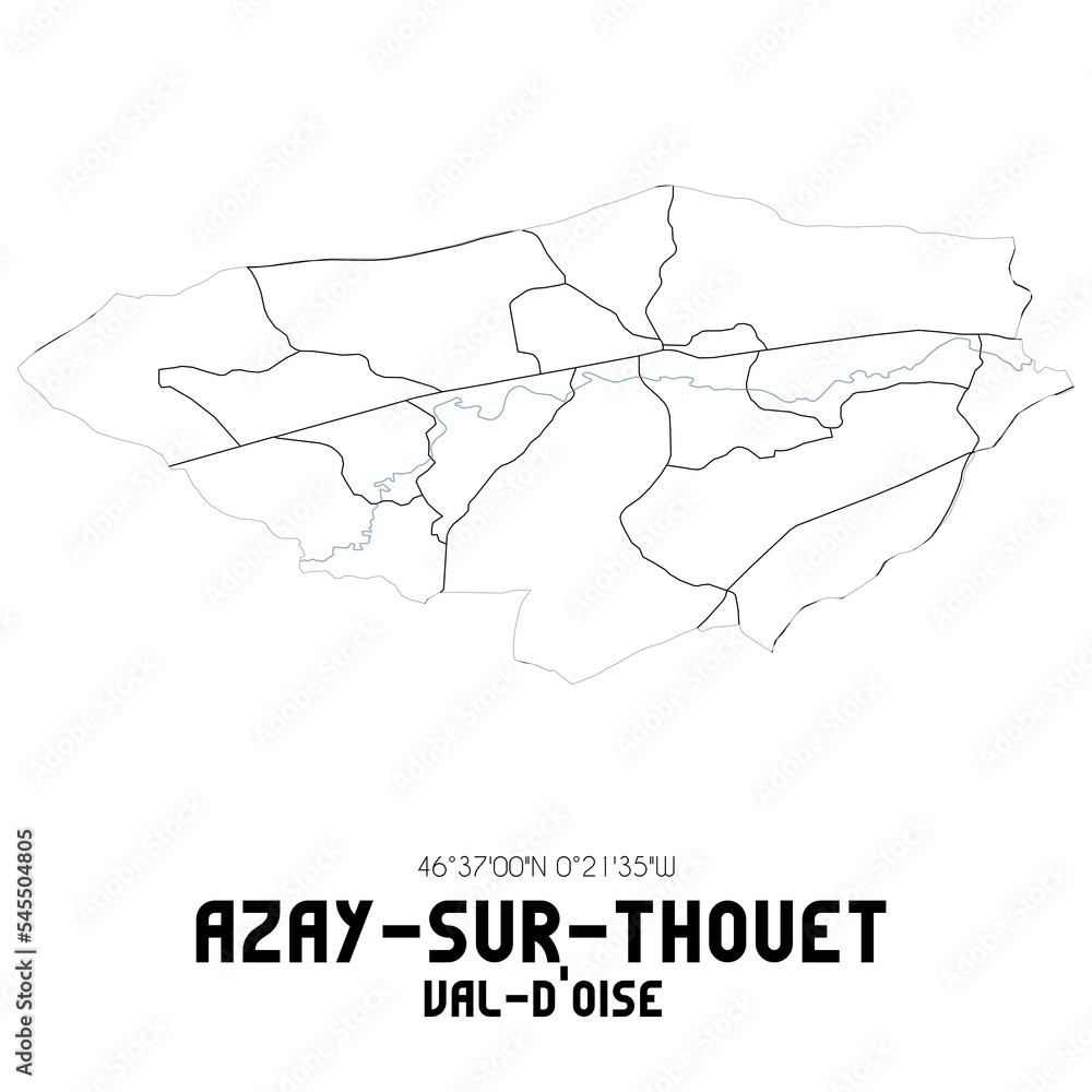 AZAY-SUR-THOUET Val-d'Oise. Minimalistic street map with black and white lines.