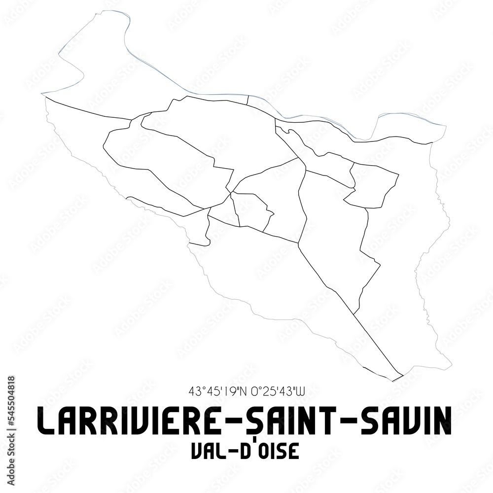 LARRIVIERE-SAINT-SAVIN Val-d'Oise. Minimalistic street map with black and white lines.