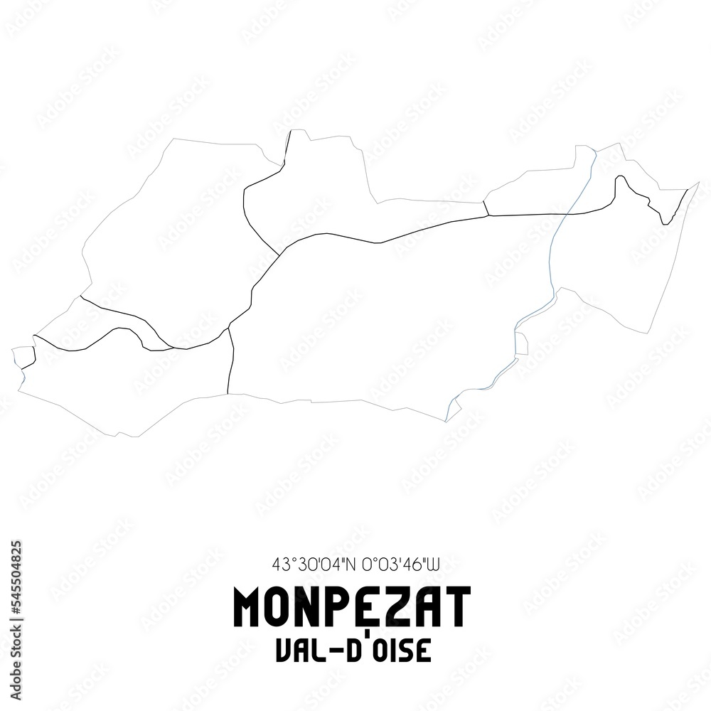 MONPEZAT Val-d'Oise. Minimalistic street map with black and white lines. MONPEZAT Val-d'Oise. Minimalistic street map with black and white lines.