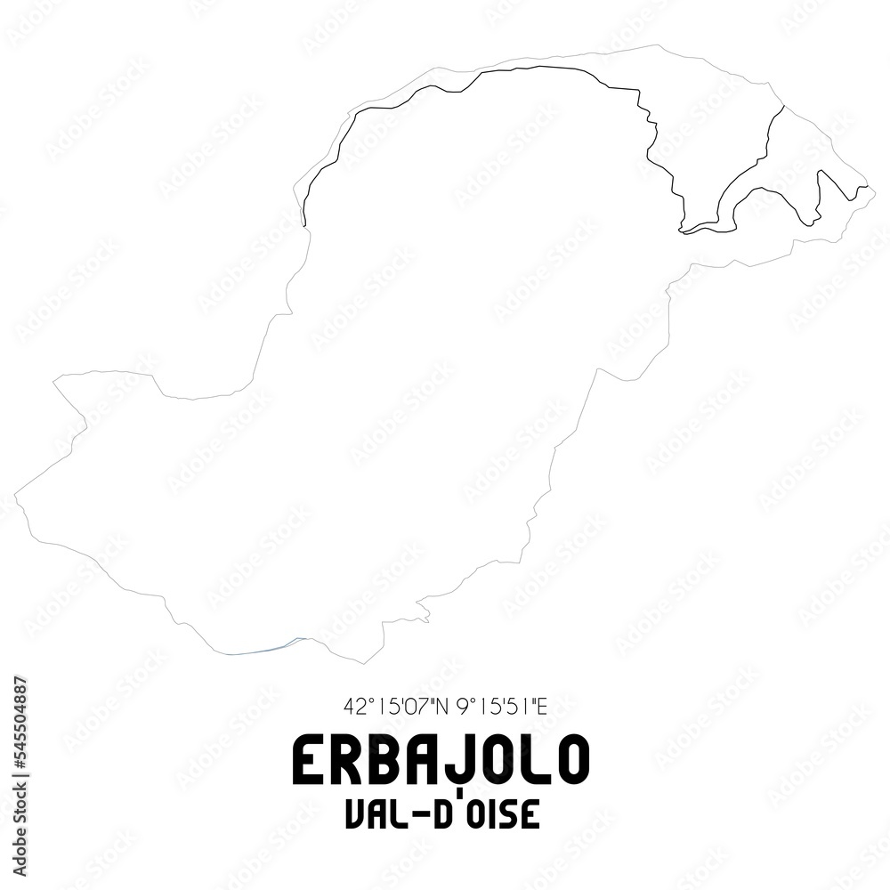 ERBAJOLO Val-d'Oise. Minimalistic street map with black and white lines.