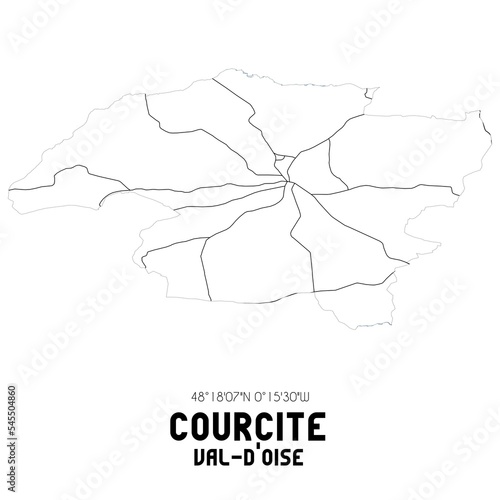 COURCITE Val-d Oise. Minimalistic street map with black and white lines.