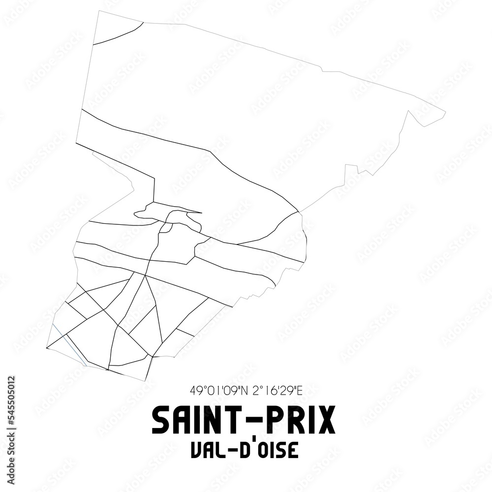SAINT-PRIX Val-d'Oise. Minimalistic street map with black and white lines. SAINT-PRIX Val-d'Oise. Minimalistic street map with black and white lines.