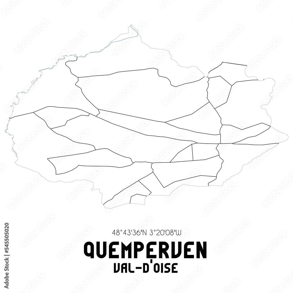 QUEMPERVEN Val-d'Oise. Minimalistic street map with black and white lines. QUEMPERVEN Val-d'Oise. Minimalistic street map with black and white lines.