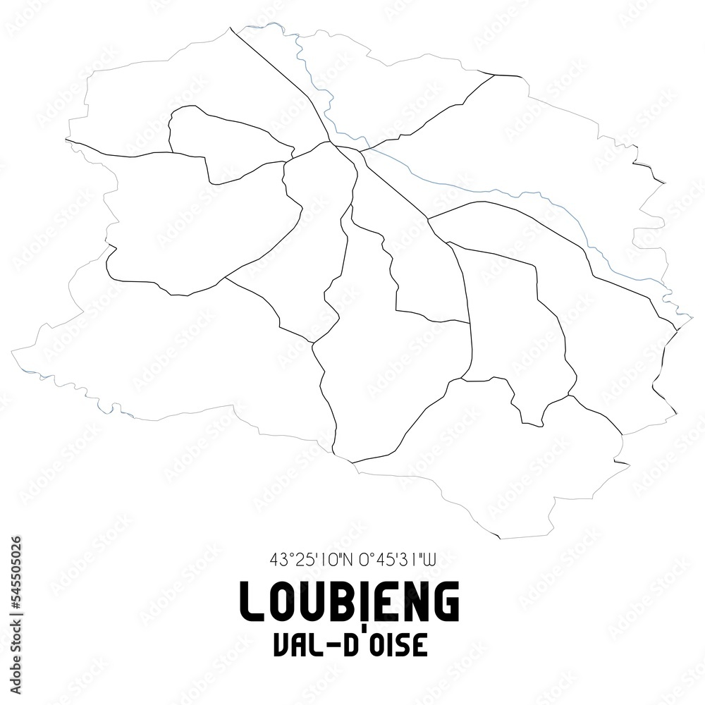 LOUBIENG Val-d'Oise. Minimalistic street map with black and white lines.