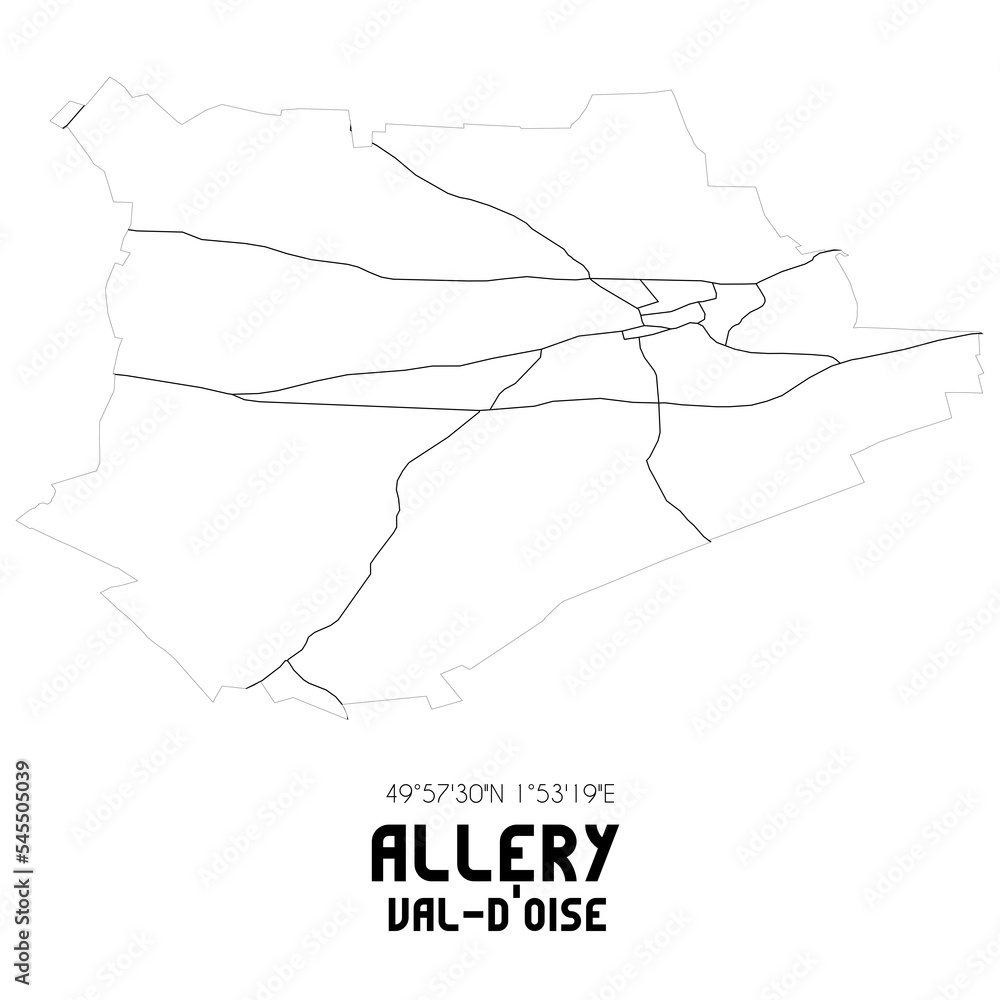 ALLERY Val-d'Oise. Minimalistic street map with black and white lines.
