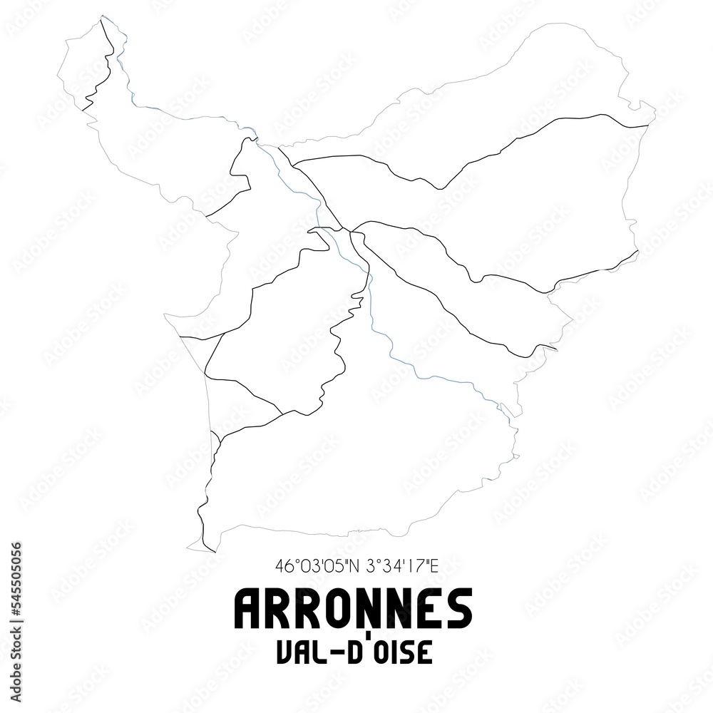 ARRONNES Val-d'Oise. Minimalistic street map with black and white lines.