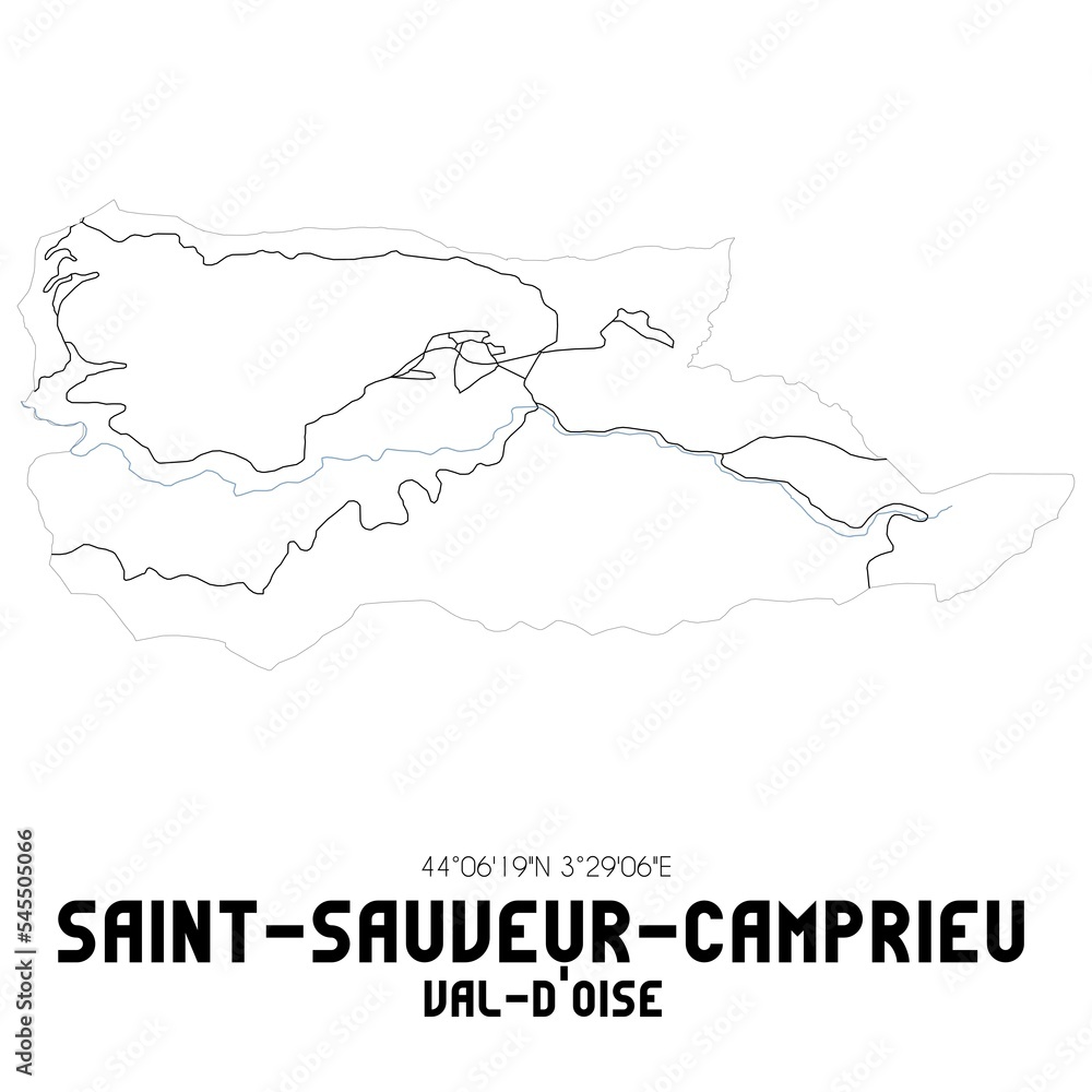 SAINT-SAUVEUR-CAMPRIEU Val-d'Oise. Minimalistic street map with black and white lines. SAINT-SAUVEUR-CAMPRIEU Val-d'Oise. Minimalistic street map with black and white lines.