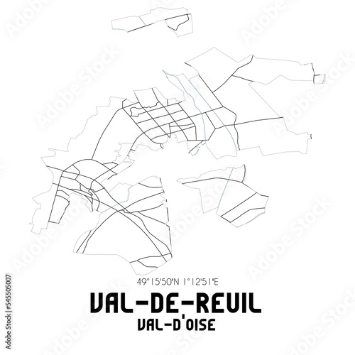VAL-DE-REUIL Val-d'Oise. Minimalistic street map with black and white lines.