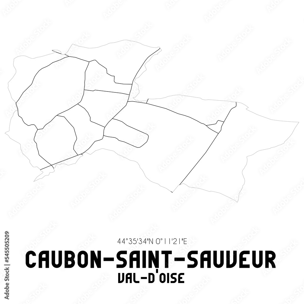CAUBON-SAINT-SAUVEUR Val-d'Oise. Minimalistic street map with black and white lines.