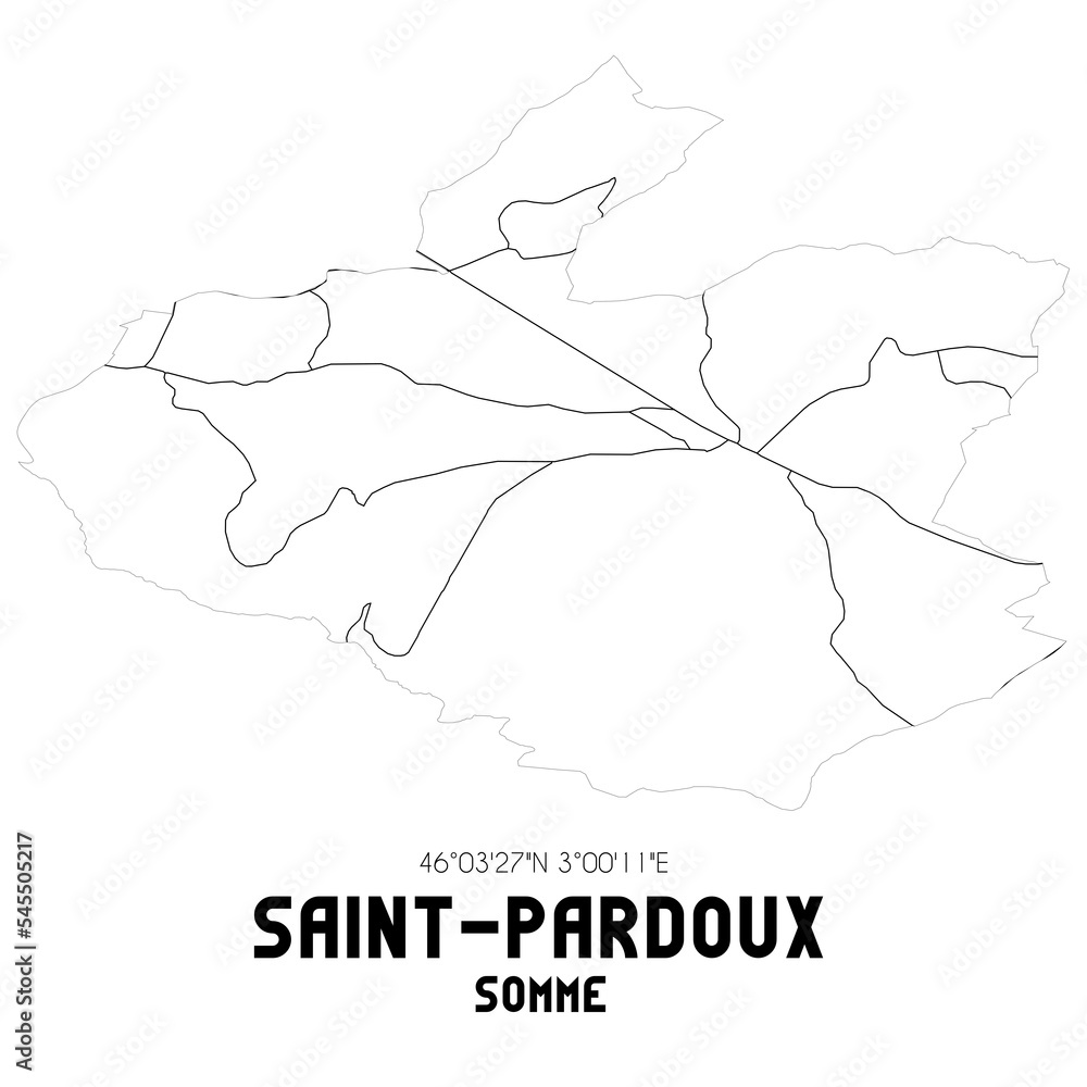 SAINT-PARDOUX Somme. Minimalistic street map with black and white lines. SAINT-PARDOUX Somme. Minimalistic street map with black and white lines.