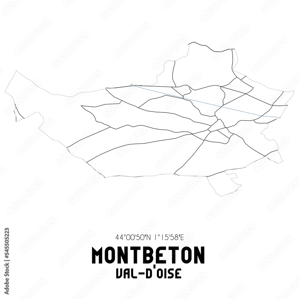 MONTBETON Val-d'Oise. Minimalistic street map with black and white lines. MONTBETON Val-d'Oise. Minimalistic street map with black and white lines.