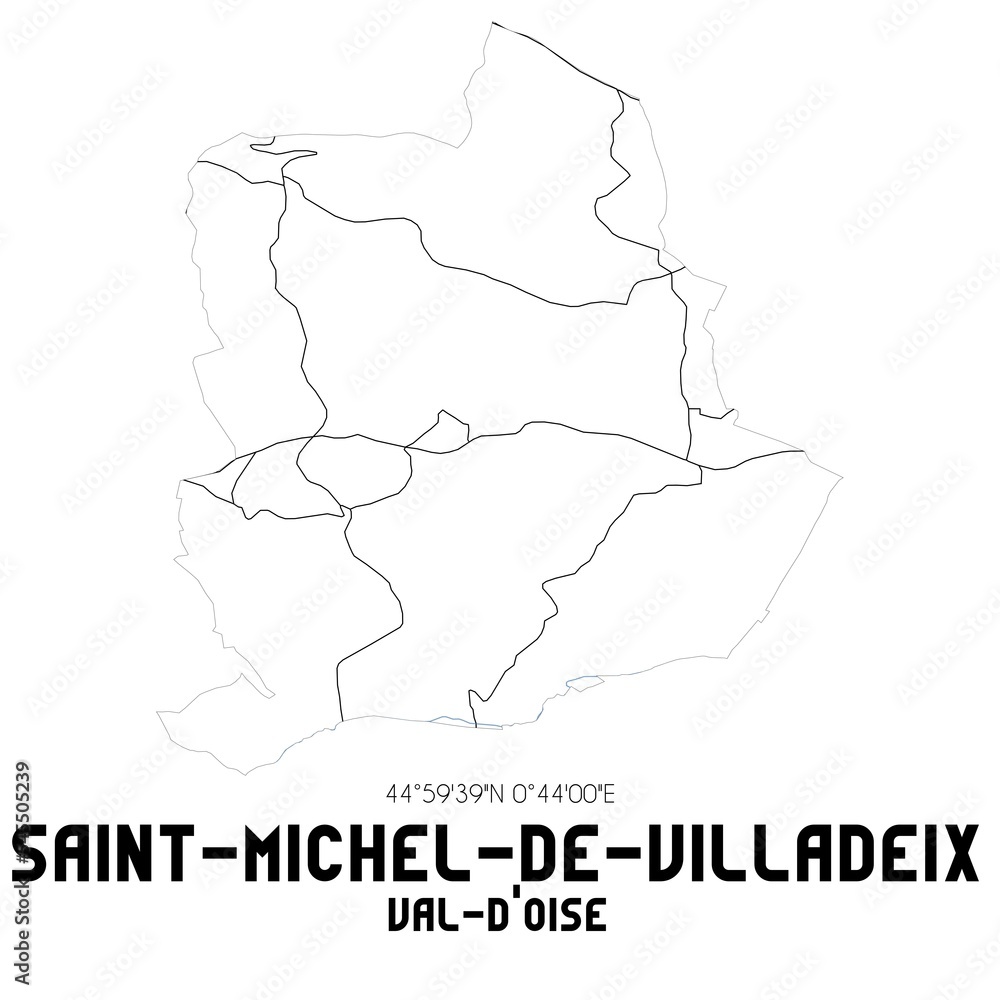 SAINT-MICHEL-DE-VILLADEIX Val-d'Oise. Minimalistic street map with black and white lines.
