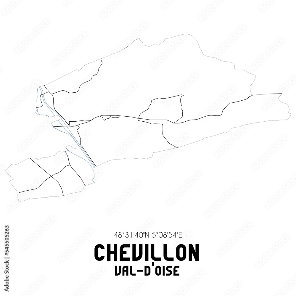 CHEVILLON Val-d'Oise. Minimalistic street map with black and white lines.