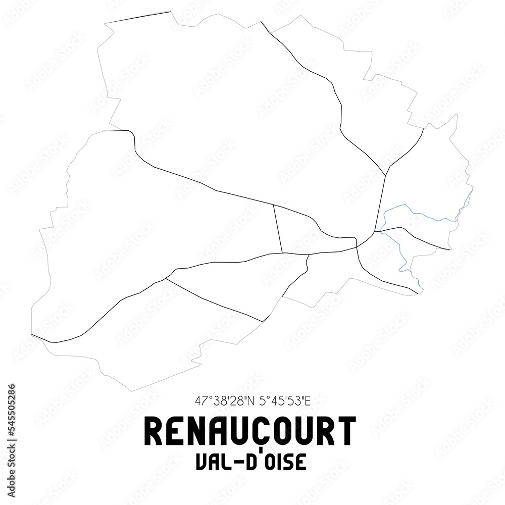 RENAUCOURT Val-d'Oise. Minimalistic street map with black and white lines.