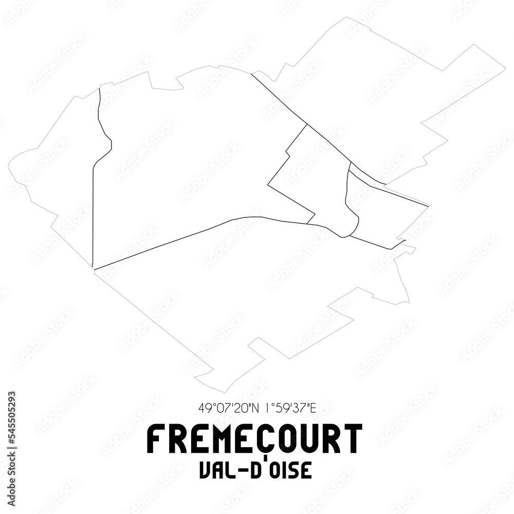 FREMECOURT Val-d'Oise. Minimalistic street map with black and white lines.