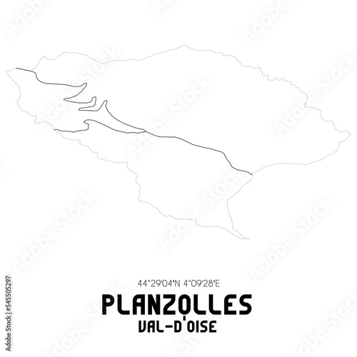 PLANZOLLES Val-d'Oise. Minimalistic street map with black and white lines.