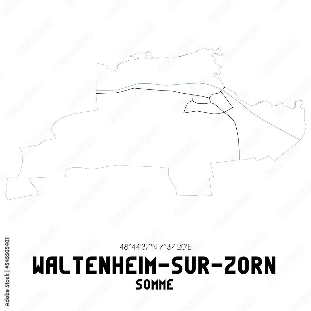 WALTENHEIM-SUR-ZORN Somme. Minimalistic street map with black and white lines.